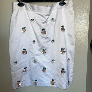 Banana Republic White Pineapple Embellished Beaded Pencil Skirt Size  12